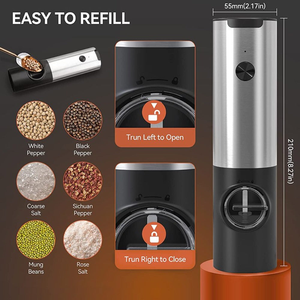 Electric Salt & Pepper Grinder 2 Bottles Set