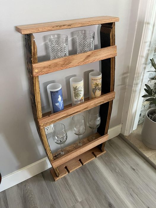 Wine barrel staves wine glass rack