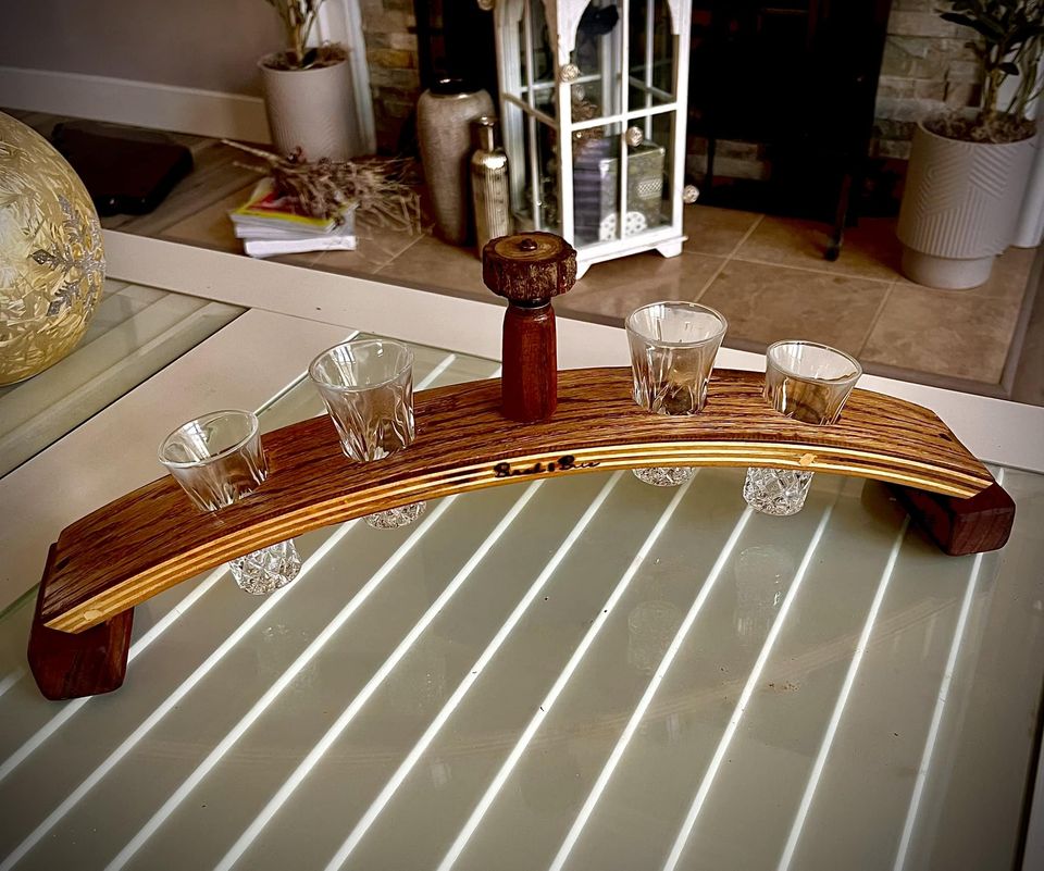 Wine Barrel Stave Includes Shot Glasses