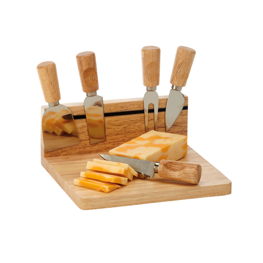 Rubberwood Magnetic Cheese Board Set with 5 Tools